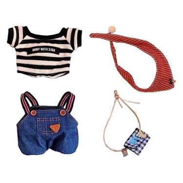 Imagem de niannyyhouse 15cm Plush Doll Clothes Loose Happy Mouse Set T-Shirt Overalls Scarf Backpack Soft Stuffed Plush Toy Dress Up (Blue, 15cm)