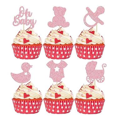 Imagem de Gyufise 36Pcs Oh Baby Cupcake Toppers Glitter Pacifier Baby Carriage Bear Cupcake Picks Oh Baby Cake Decorations for Gender Reveal Baby Shower Kids Boys Girls Birthday Party Supplies Pink