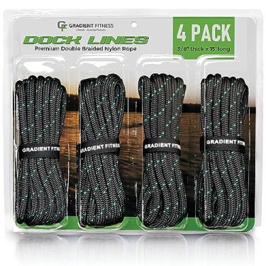 Imagem de Gradient Fitness Pacote com 4 cordas de ancoragem para barco, 3/8" x 15' corda de nylon trançado duplo, linhas de doca de nível marítimo para barcos/amarradores de embarcação, força de ruptura de até 2948 kg, preto e verde
