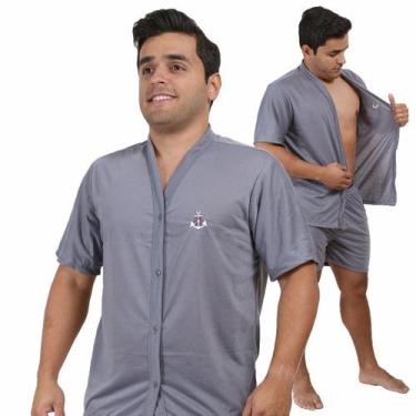 Imagem de Pijama Masculino Curto Aberto Botão Pos Cirurgico Idoso - Perola Pijam