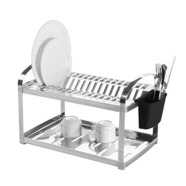 Imagem de Escorredor de Louça Aço Inox 16 Pratos com Porta Talher Brinox, Inox e