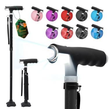 Imagem de BeneCane Bengala de caminhada feminina dobrável para homens com duas luzes de LED, bengala quádrupla com base estável, leve e ajustável
