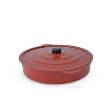 Imagem de Paejeira Paellera Fundida Alumínio Batido Grosso Com Tampa 30cm - Vermelho