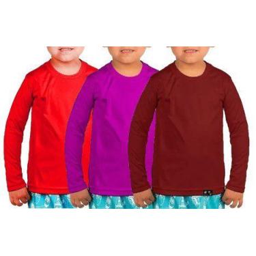 Imagem de Kit com 3 Camisetas Infantil com Proteção Solar FPS 50+ Manga Longa - 
