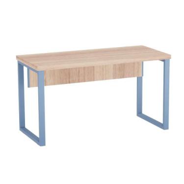Imagem de Mesa Auxiliar Tubolar PE 40 Pandin 90 Cm Noce Naturale e Azul Dali