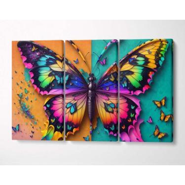 Imagem de 3 Quadros em Tecido Canvas Borboleta Mariposa Cores Colors - LindaCasa