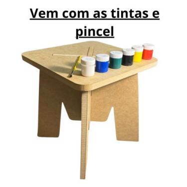 Imagem de Banquinho Infantil MDF com kit de pinturacom pincel "Meu Primeiro Banq