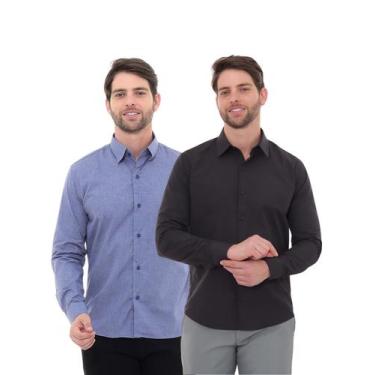 Imagem de KIT Masculino 2 Peças - Camisa Social Premium Tipo Linho Azul Cobalto 