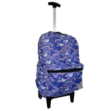 Imagem de Mochila Escolar Feminina Rodinhas Lilás Conchas Resistente - Bezzter