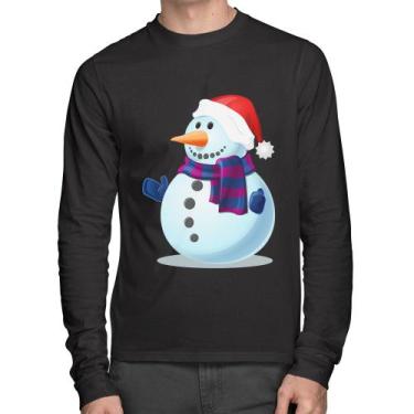 Imagem de Camiseta Algodão Boneco de neve Manga Longa - Foca na Moda, Preto, M