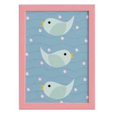 Imagem de Quadro Infantil Coruja Baby Passarinhos Moldura Rosa 22x32cm - Quartin
