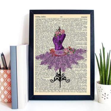 Imagem de Quadro Retrô Manequim Costura Vestido Flores 24x18cm - com vidro - Qua