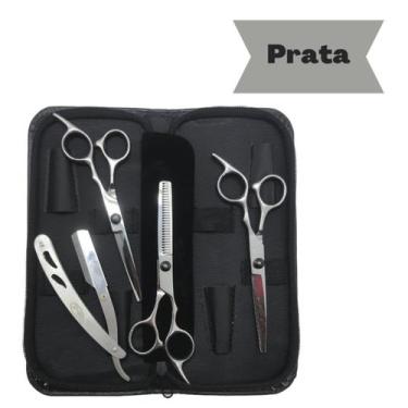Imagem de Kit 3 tesouras profissionais fio navalha fio laser  e desbaste - Poder