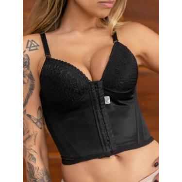 Imagem de Sutiã Top Bojo Cropped Modelador C/ Barbatanas Rendado Alça Regulável 