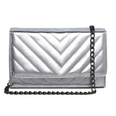 Imagem de Bolsa Clutch Prata Prateada De Mao Feminina Alça Corrente CM SHOES Fes
