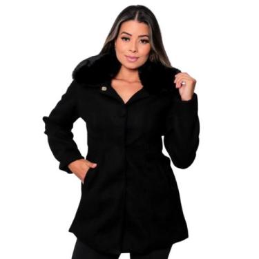 Imagem de Casaco Parka Lã Batida Botão Forrado Gola Pelúcia Removível - RCV Stor