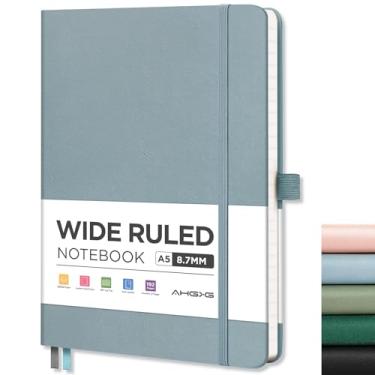 Imagem de AHGXG Caderno pautado largo para escola – diário forrado para mulheres e homens, 192 páginas numeradas, papel grosso 100 GSM, caderno de couro A5 capa dura para trabalho, escrita, 14 cm × 8,7 cm -