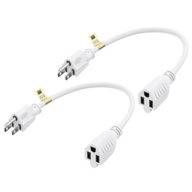Imagem de Cable Matters Pacote com 2 cabos de extensão de energia resistentes 16 AWG 1 m em branco, listado pela UL (economia de tomada/extensão de cabo de alimentação/3 cabos de extensão de pinos, NEMA 5-15P para NEMA 5-15R)