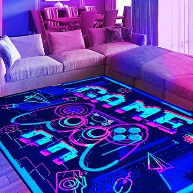 Imagem de EISKBC Tapete de área de jogos neon, tapete de controle de jogo com luz negra 3D, tapete antiderrapante fluorescente reativo UV, tapete grande que brilha no escuro para sala de jogos infantil, 119 x