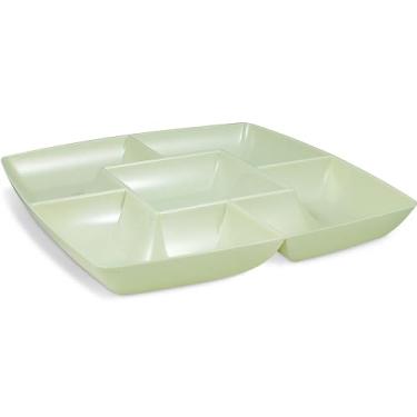 Imagem de Bandeja de plástico Simply Squared Beige Chip & Dip - 30,5 cm (1 peça) - Travessa de festa elegante e durável - perfeita para entretenimento, aperitivos e lanches