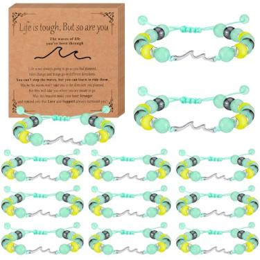 Imagem de Landical Pacote com 12 pulseiras inspiradoras presentes para mulheres, Through the Waves of Life, Life Is Tough But So Are You com cartões inspiradores, pulseira de incentivo para presentear, cards: