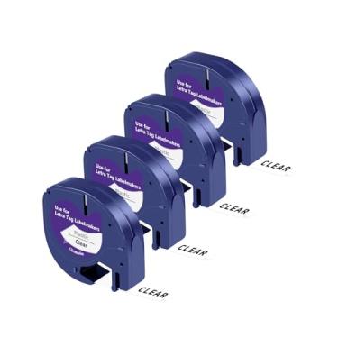 Imagem de 4 Pack Compatible for Dymo Label Maker Refills Clear Transparent Plastic 16952 S0721530 for DYMO LetraTag Label Maker LT100H LT100T Plus QX50, Black on Clear, 1/2" x 13' (12mm x 4m)
