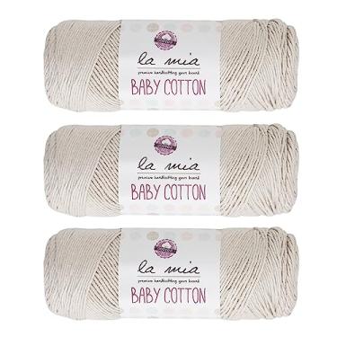 Imagem de 3 novelos La Mia Baby 50% algodão total 297,7 g cada 3,5 oz (100 g) / 218yd (200m), médio, penteado, fio super macio, melhor para bebês e amigurumi, bege - L047