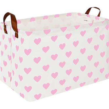 Imagem de HKEC Cesta de Presente Retangular de Coração Rosa, Cesta de Armazenamento para Meninas, Cesta de Páscoa Rosa, Caixa de Brinquedos para Crianças para Sala de Jogos, Decoração de Qua (14,9 X 10,2 X 9,8