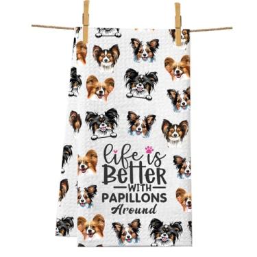 Imagem de PXTIDY Papillon Toalha de cozinha para cães Life is Better with Papillons Around Dog Lovers Toalha de prato com estampa de papillon