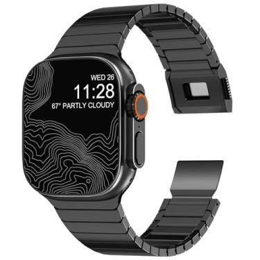 Imagem de CHANCHY Pulseira de titânio compatível com Apple Watch Ultra 2 para homens e mulheres de 49 mm, 46 mm, 45 mm, 44 mm e 42 mm, pulseira de metal com fecho magnético para Apple Watch séries 10, 9, 8, 7,