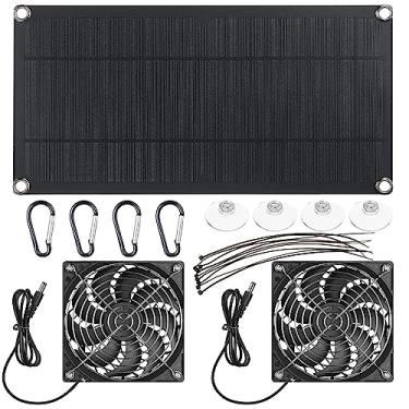Imagem de Exaustor de ar alimentado por energia solar 10W mini extrator de ar de resfriamento de temperatura confortável fora da casa de animais de estimação exaustão de janela extrator de ar portátil ao ar livre, preto, 12 * 12