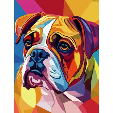Imagem de IPISSOI Bulldog inglês DIY 5D Diamond Art Painting by Number Kits para adultos pintura com broca completa diamante redondo gemas pintura arte artesanato para decoração de parede de casa 30,5 x 40,6 cm