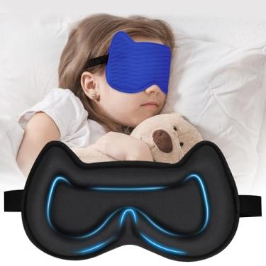 Imagem de Máscara de dormir infantil 3D: Máscaras de dormir com bojo contornado em 3D, cobertura para os olhos para dormir com alça ajustável, espuma viscoelástica leve para olhos noturnos para meninos meninas