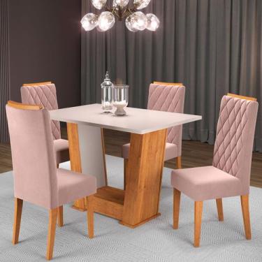 Imagem de Mesa de Jantar 4 Lugares Squash Mel/Blonde/Veludo Rosa - Viero Móveis,