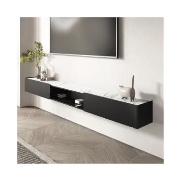 Imagem de Armário de TV Suporte de TV flutuante com 2 gavetas, armário de TV montado na parede, prateleiras flutuantes de bancada de ardósia, console de mídia de entretenimento moderno para sala de estar Armári