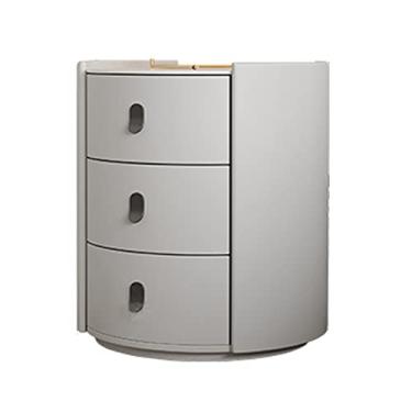 Imagem de Mesa de cabeceira com 3 gavetas, mesa de cabeceira moderna redonda, cômoda de madeira, mesa lateral de sofá para quarto, sala de estar, corredor, 42 cm P x 42 cm L x 49,8 cm A, moldura branca para
