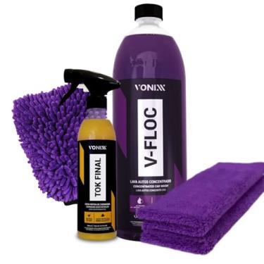 Imagem de Vonixx Kit Limpeza Automotiva, Shampoo V-Floc 1,5L, Cera de Carnaúba Tok Final 500ml, Luva e 2 Flanelas de Microfibra