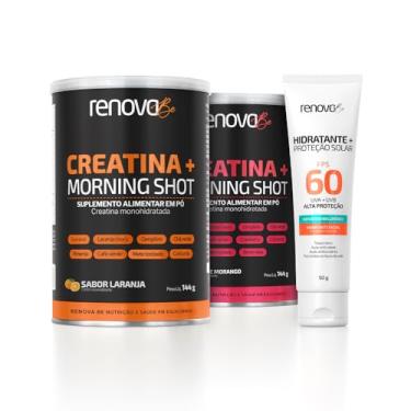 Imagem de 2 Potes Creatina + Morning Shot e Hidratante Facial FPS 60 (144g, 1 Laranja - 1 Morango com Limão)