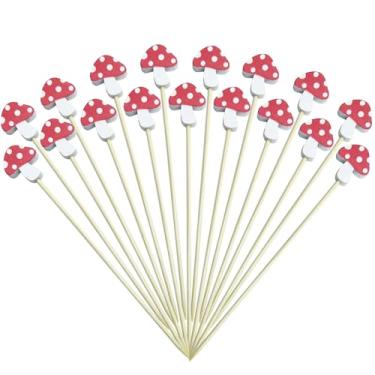Imagem de 100 palitos de bambu para coquetéis, palitos chiques para aperitivos, espetos de coquetel de cogumelo de 12 cm, espetos de bambu para aperitivos, enfeite de coquetel de cogumelos