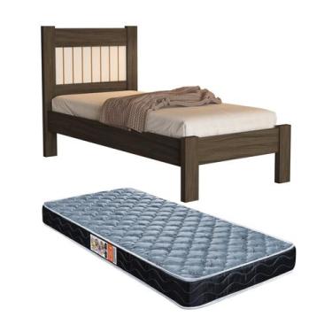 Imagem de Cama Para Quarto De Solteiro MDF Com Estrado Madeira Bela Com Colchão 