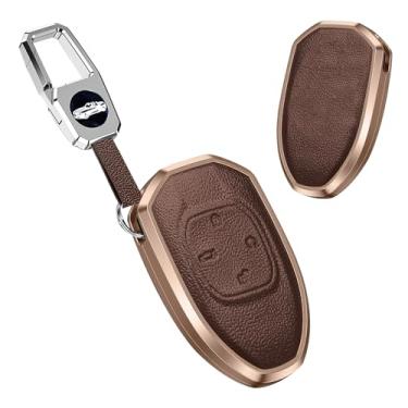 Imagem de HIBEYO Capa de chaveiro de 4 botões compatível com Trumpchi GAC 2021 GS7 GS8 GM8 GS5 GA6 GM6 GN8 Empow J15 J16 2023 2022 Acessórios Liga e Capa de chave de couro com chaveiros - marrom