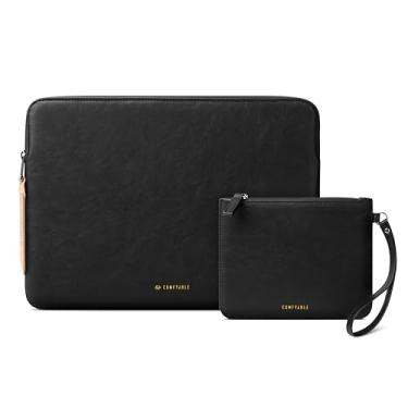 Imagem de Comfyable Capa de couro para laptop com bolsa de acessórios compatível com MacBook Pro M4 2024 de 16 polegadas e MacBook Air M4 2025 A3241 M3 A3114 (ajuste solto) M2, preta