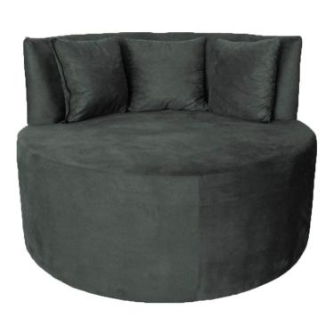 Imagem de Sofá Puff Chaise Estofada Redondo Barcelona Almofadas Suede Grafite Eli Móveis E Decoração