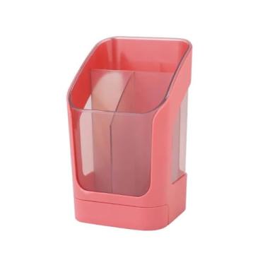 Imagem de Caixa de armazenamento Utensílio de cozinha Caixa de armazenamento de dreno Pauzinhos Gaiola Colher Suporte para garfo Talheres Estante de armazenamento Bancada 3 compartimentos (Laranja)