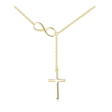 Imagem de AGR8T Colar feminino com pingente de cruz de ouro 14 K, colar infinito para mulheres, pingentes de cruz, coração delicado, colar de ouro para mulheres, 1, Aço inoxidável, Sem Pedra Preciosa