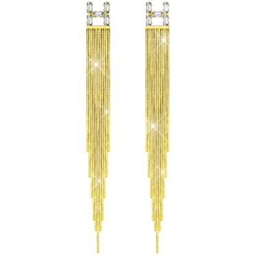 Imagem de KristLand - S925 Prata / Liga Gancho Elegante Corrente Borla Gota Brincos Longos de Couro Franja Pendurar Brincos Simples Delicados, Metal, Cristais