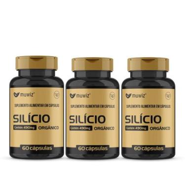 Imagem de Silício Organico kit 3 Frascos 60 Cápsulas 490mg total 180 capsulas - 