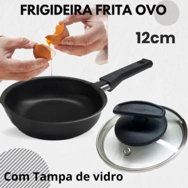 Imagem de Frigideira Ovo Frito Antiaderente Pequena C/tampa Vidro 12cm Preto - F