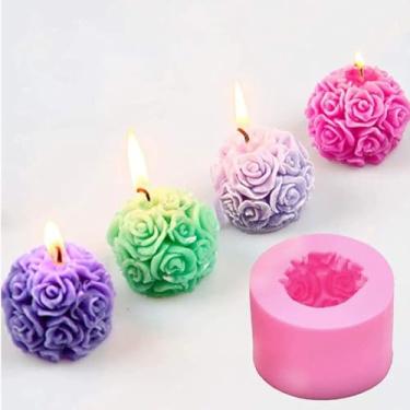 Imagem de Molde de silicone bola rosa 3D, moldes de vela de silicone com bola de flor rosa, reutilizável para vela faça você mesmo, sabão de cera de gesso, resina epóxi, fundição, enfeites de jantar, decoração