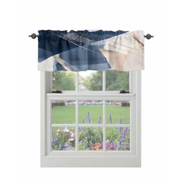 Imagem de Cortina para janelas ombré azul textura dourada haste bolso sanefa tratamentos de janela arte moderna cortinas curtas para cozinha, janelas, sala de estar, quarto, decoração 106,66 x 30,5 cm